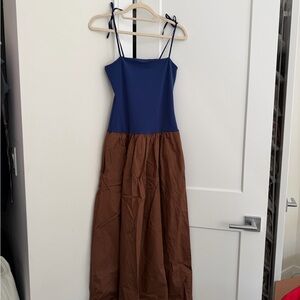 Anthropologie Blue and Brown Midi Dress
